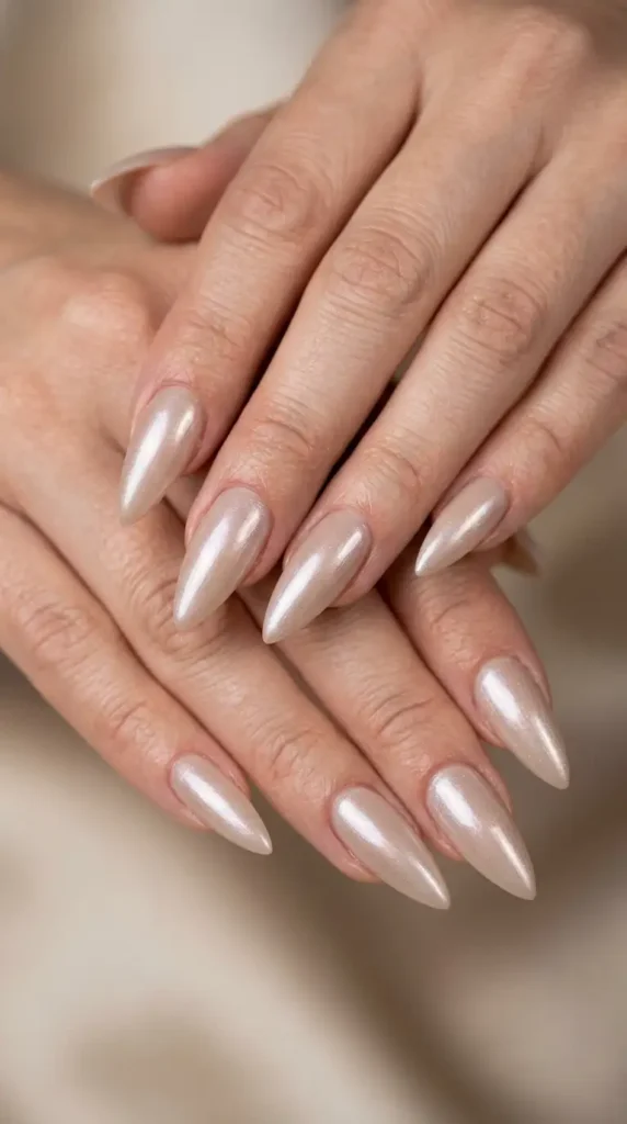 Glazed Neutral Stiletto Nails