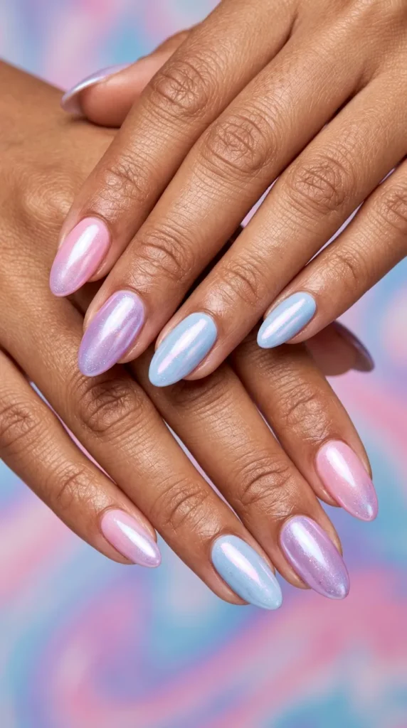 Glazed Pink Blue Nails