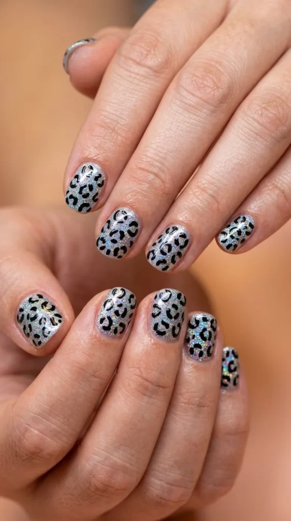 Glitter Leopard Party Nails