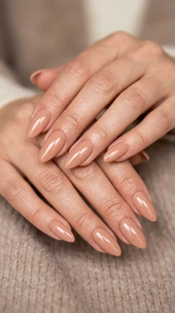 Glossy Almond Nude Nails