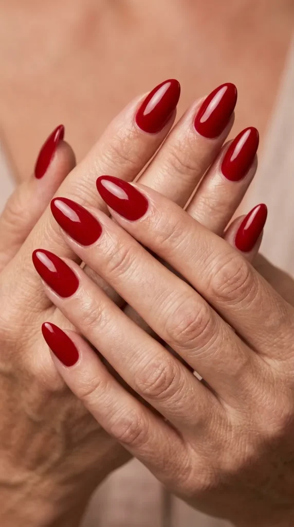 Glossy Almond Red Nails