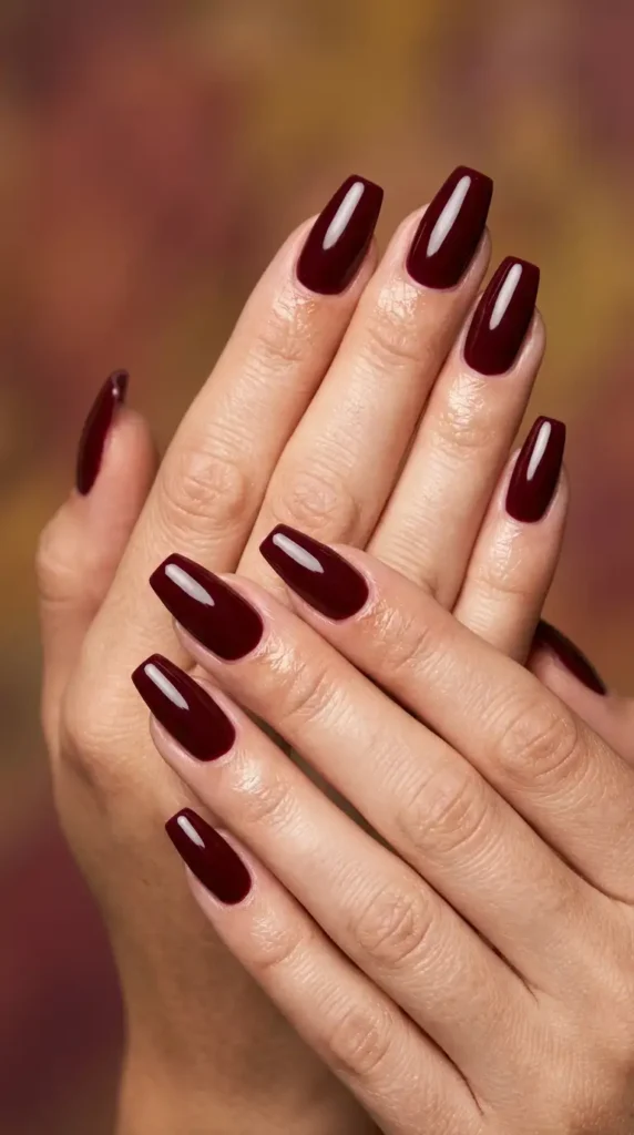 Glossy Burgundy Coffin Nails