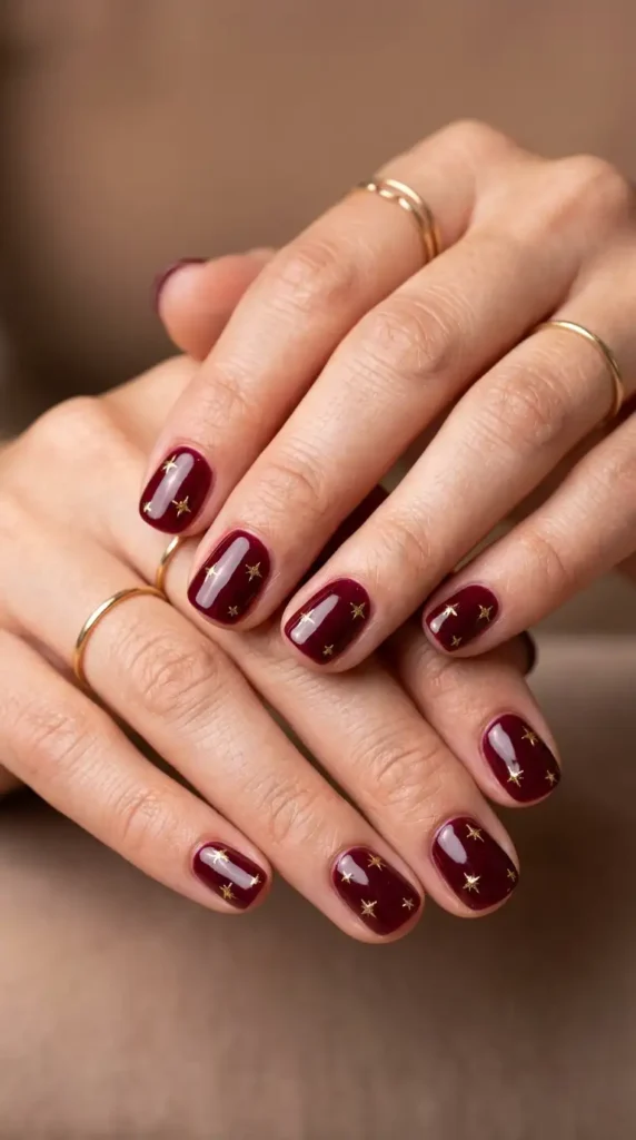 Glossy Burgundy with Tiny Gold Stars