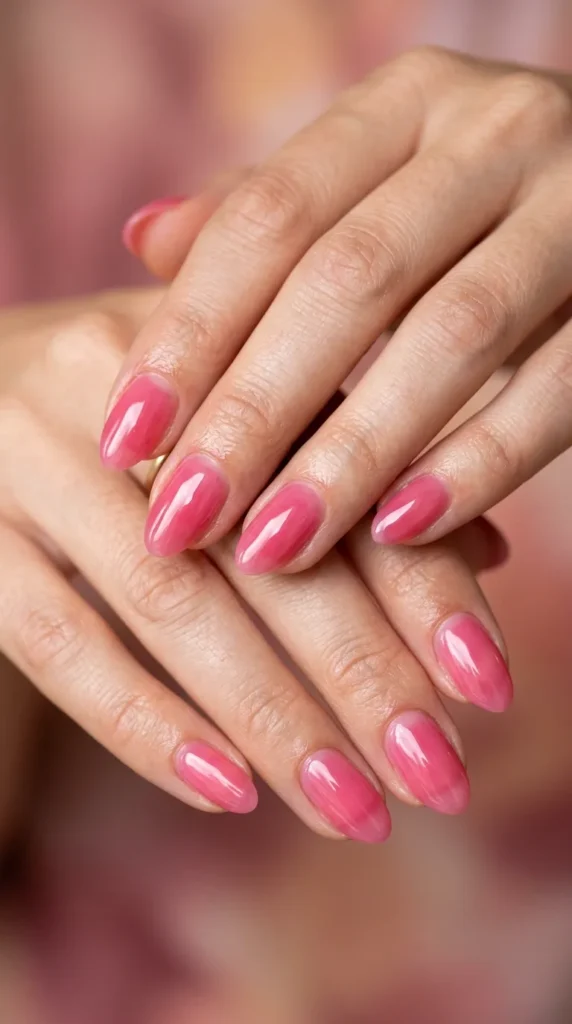 Glossy Jelly Pink Nail Designs
