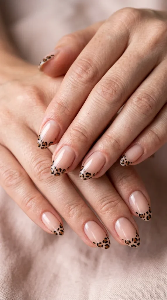 Glossy Nude Leopard Tips