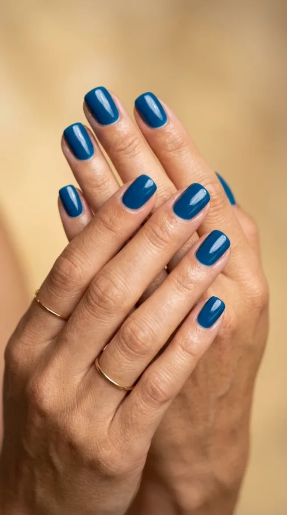 Glossy Ocean Blue Nails