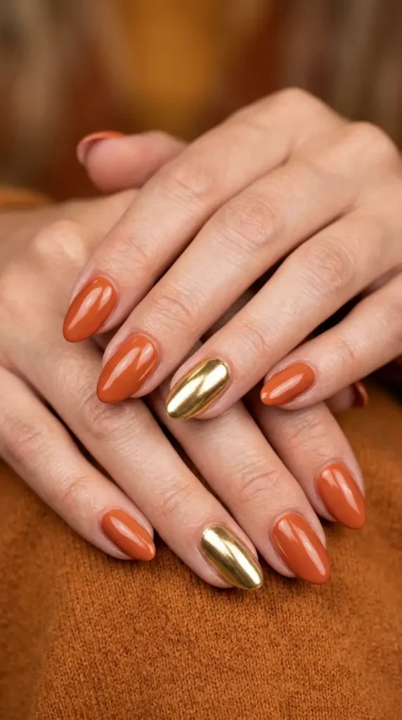Gold Chrome Accent Nails