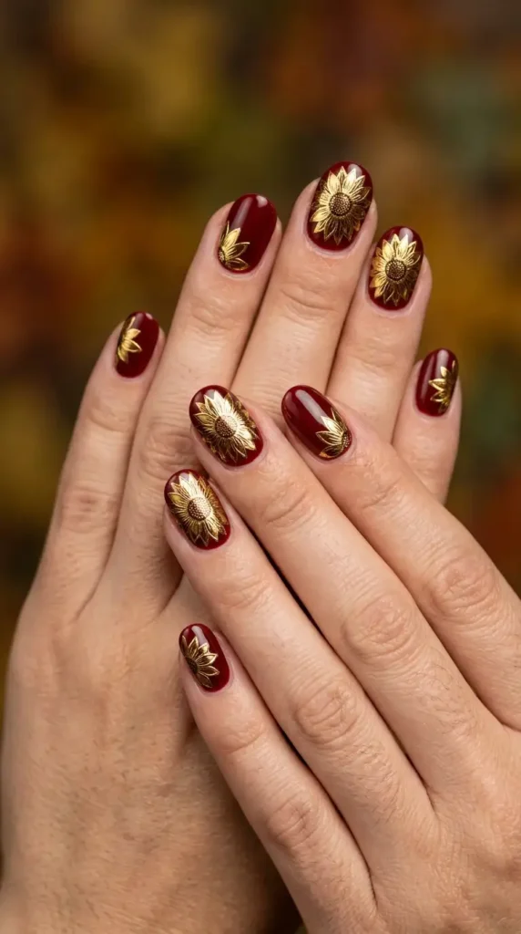 Gold Chrome Sunflower on Red Base