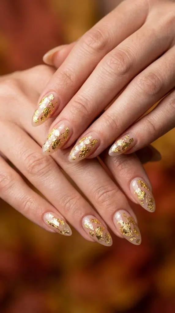 Gold Flake Nude Nails