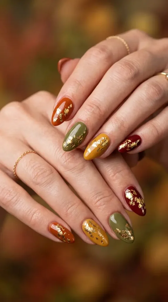 Gold Foil Autumn Gel Nails
