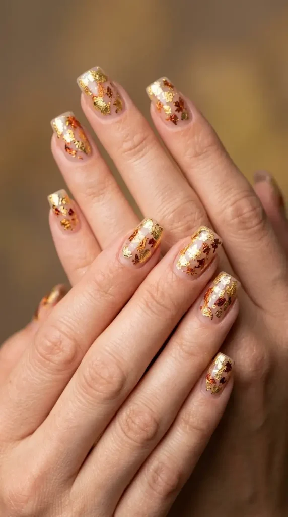 Gold Foil Autumn Leaves Nails