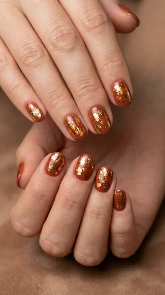 Gold Foil Autumn Nails