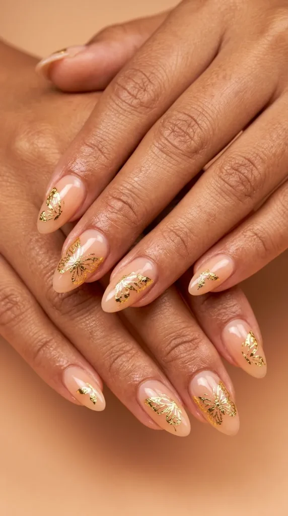 Gold Foil Butterfly Nails