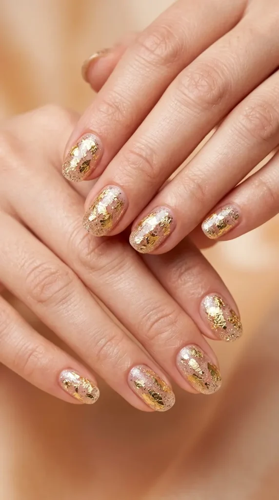 Gold Foil Glitter Nails