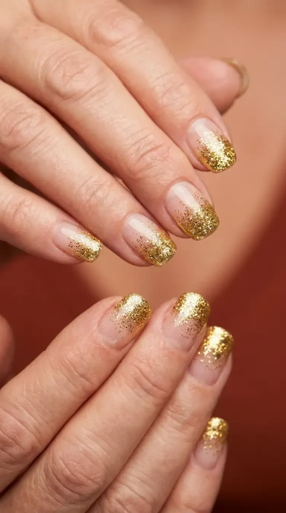 Gold Glitter French Tip Fade