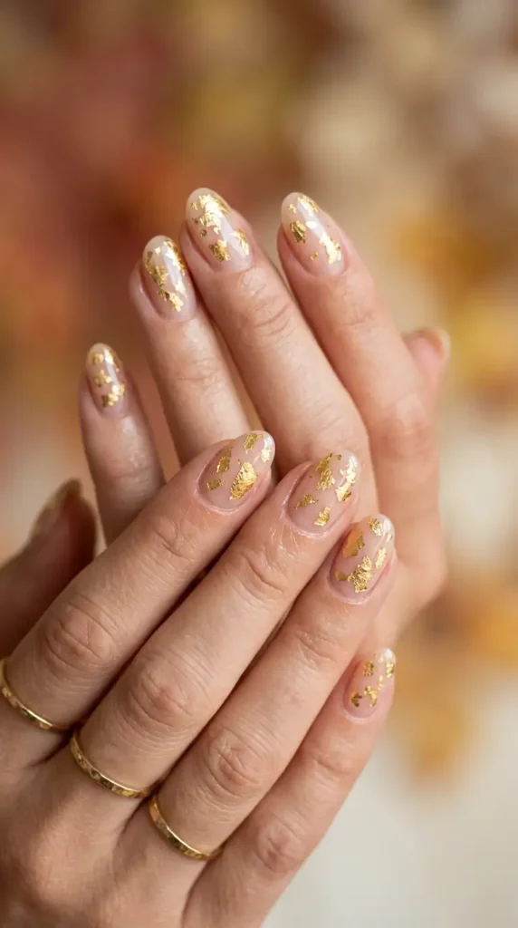 Gold Leaf Nude Nails