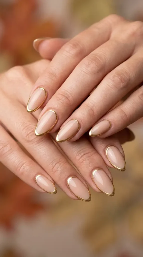 Gold Outline Nude Nails