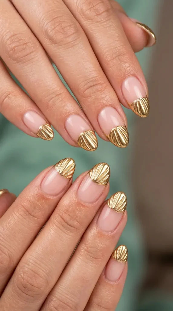 Gold Seashell French Tips