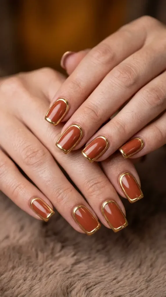Golden Chrome Outline Nails