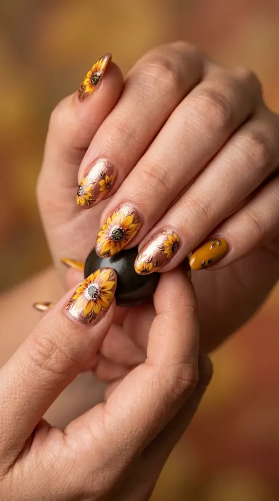 Golden Hour Sunflower Nails