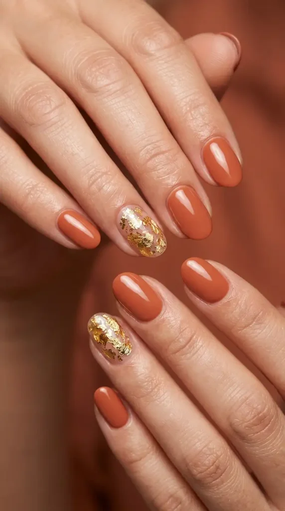 Golden Leaf Accent Nails