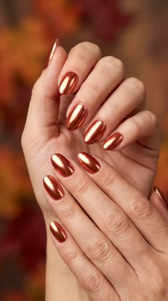Golden Maple Chrome Nails