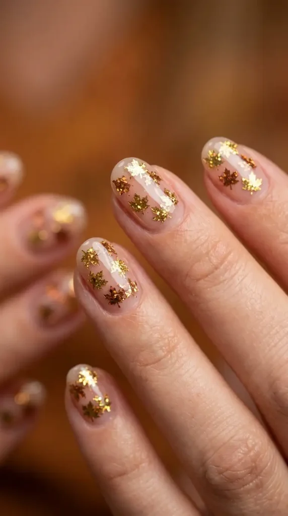 Golden Maple Glitter Nails