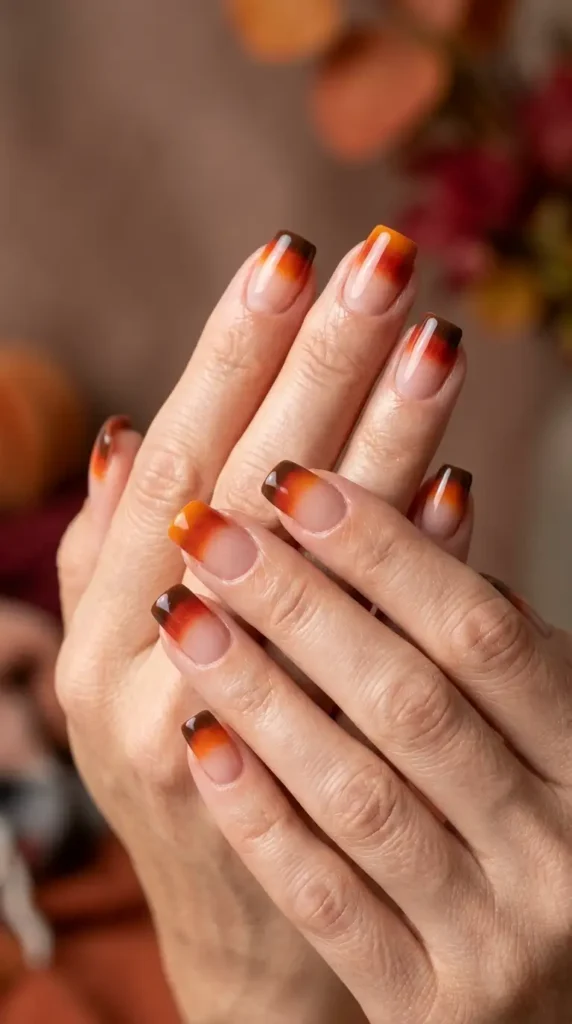 Gradient French Tips in Fall Color Palette