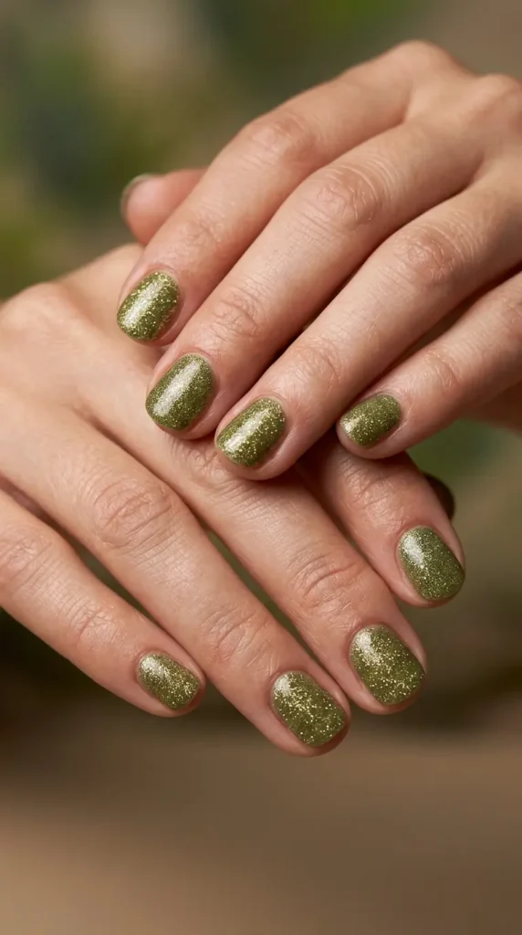 Green Matcha Glitter Nails