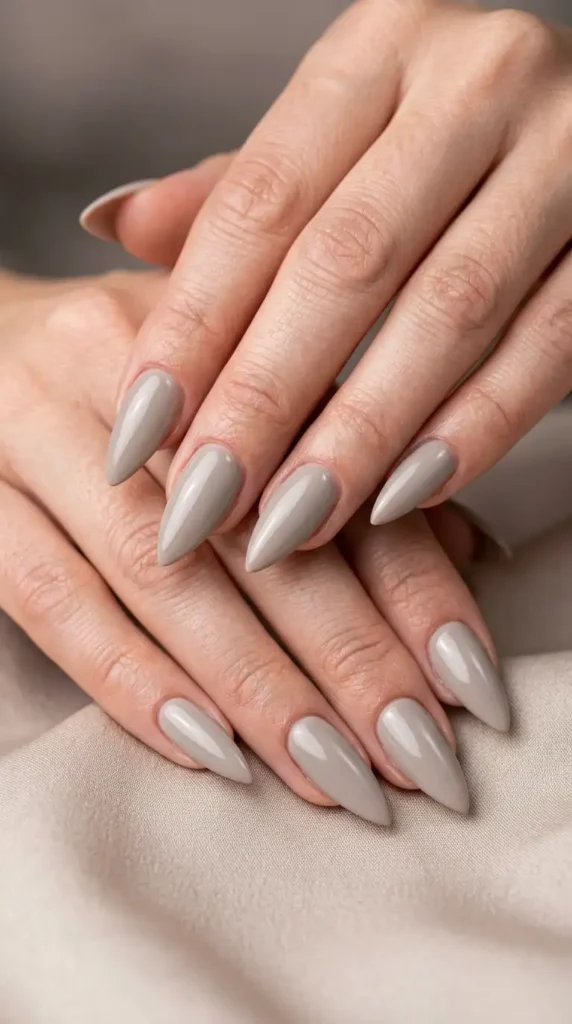 Greige Minimalist Stiletto Nails