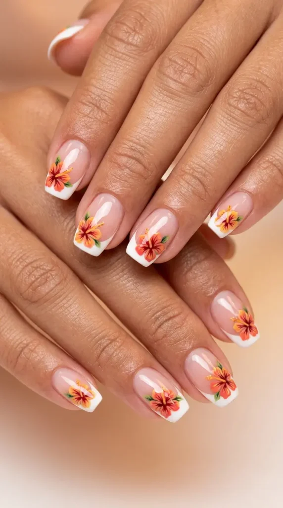 Hibiscus Floral French Tips