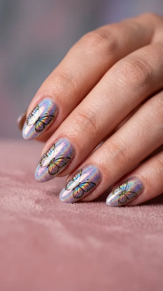 Holographic Butterfly Magic Nails