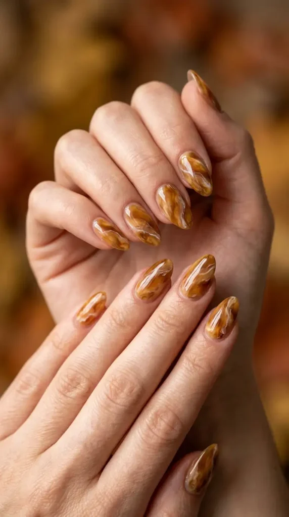 Honey Amber Marble Nails