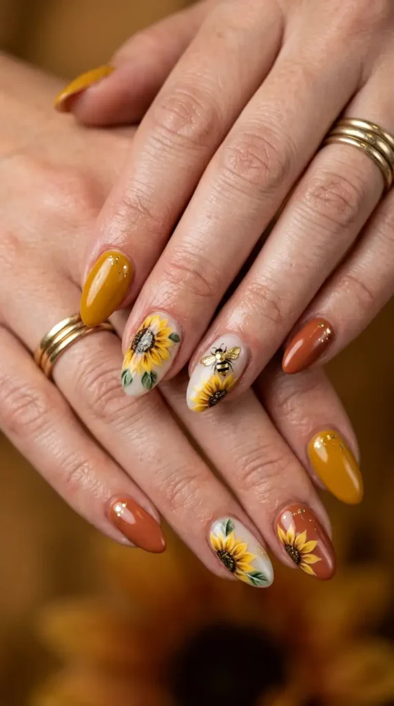 Honey Bee & Sunflower Nails