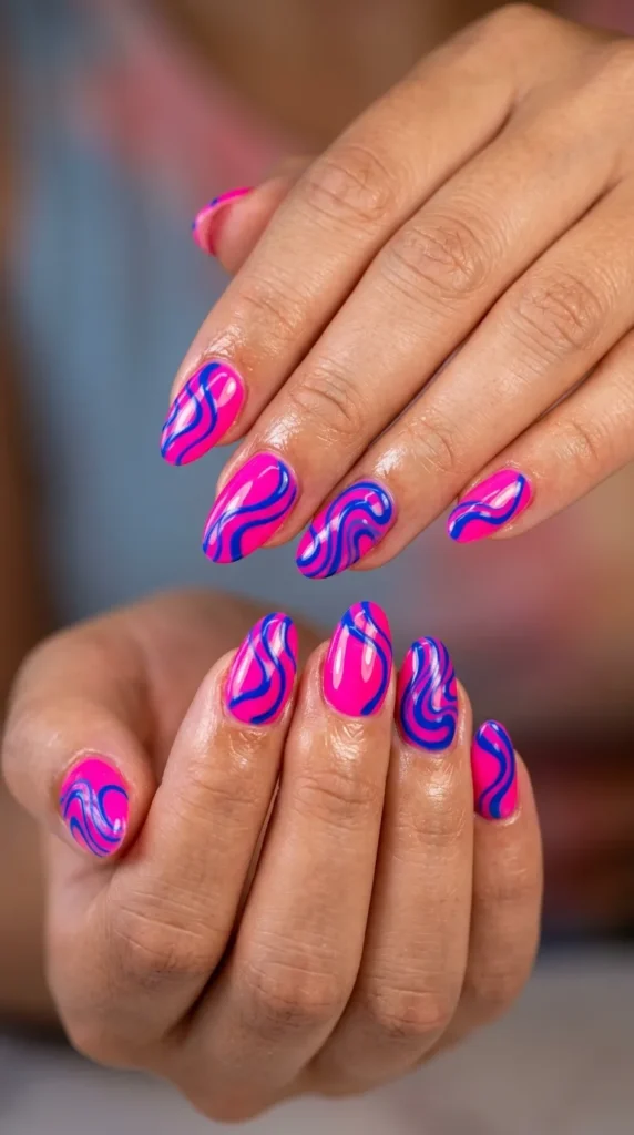 Hot Pink Swirl Nails