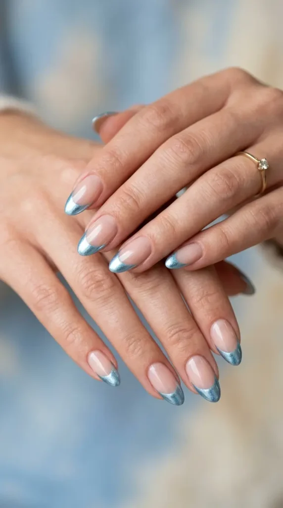 Ice Blue Chrome French Tips