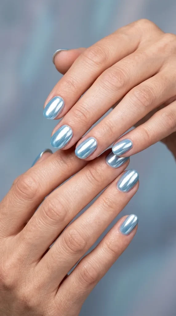 Icy Blue Chrome Nail Designs