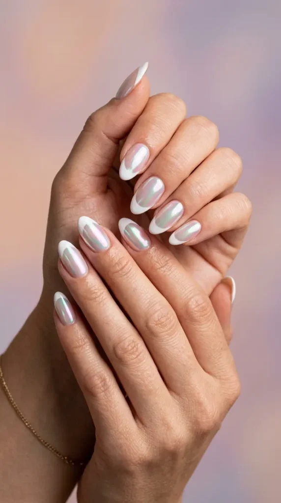 Iridescent French Chrome Nails