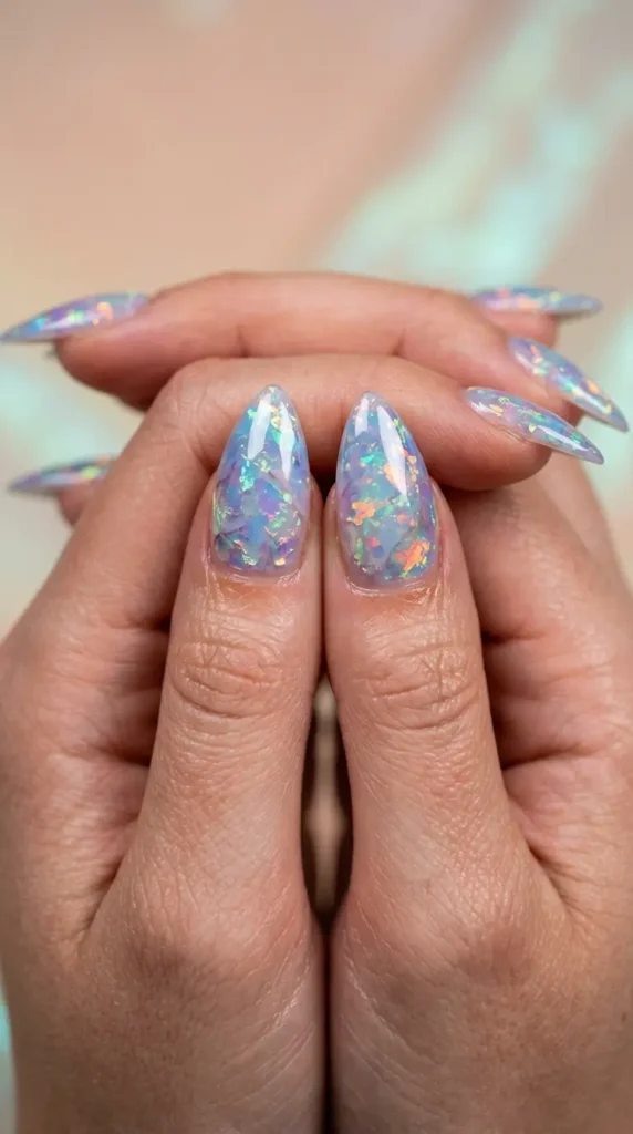Iridescent Opal Stiletto Nails