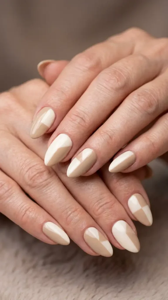 Ivory and Sand Color Block Nails