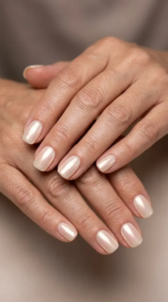 Ivory Pearl Chrome Nails