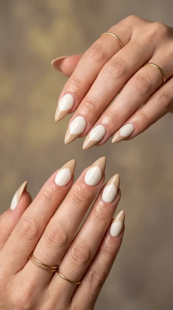 Ivory & Sand Color Block Stiletto Nails