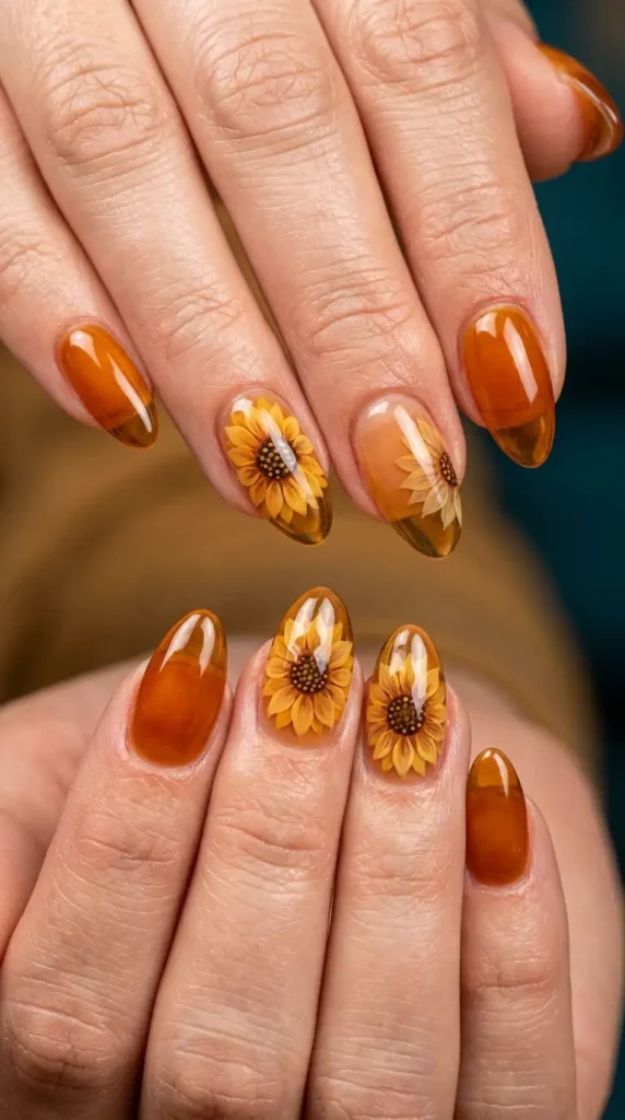 Jelly Amber Sunflower Nails (Trending)