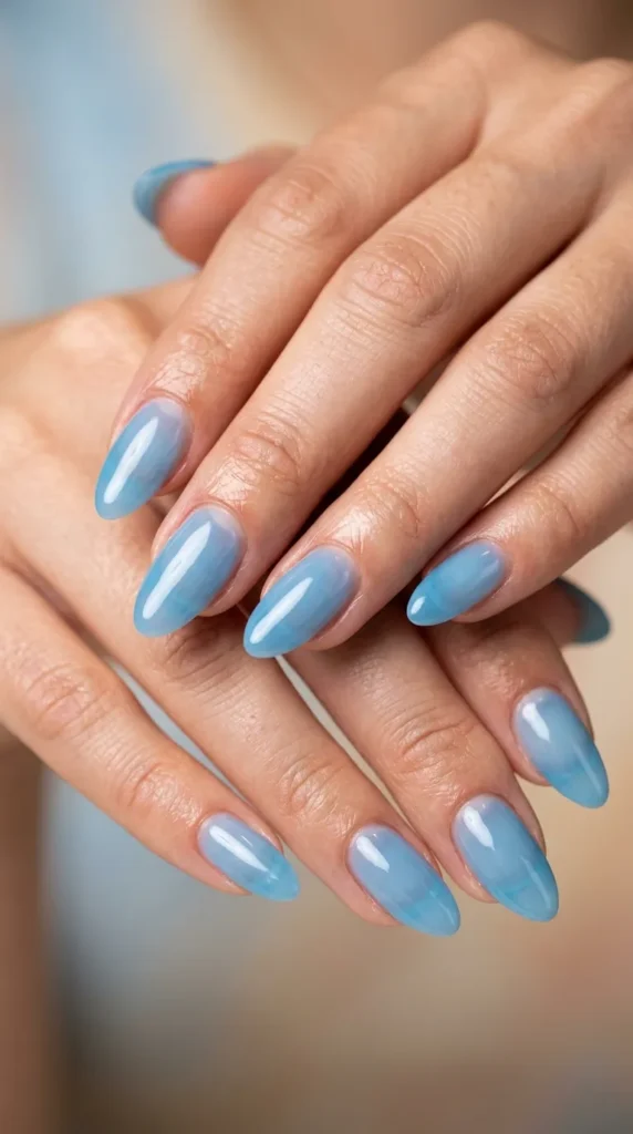 Jelly Light Blue Nails