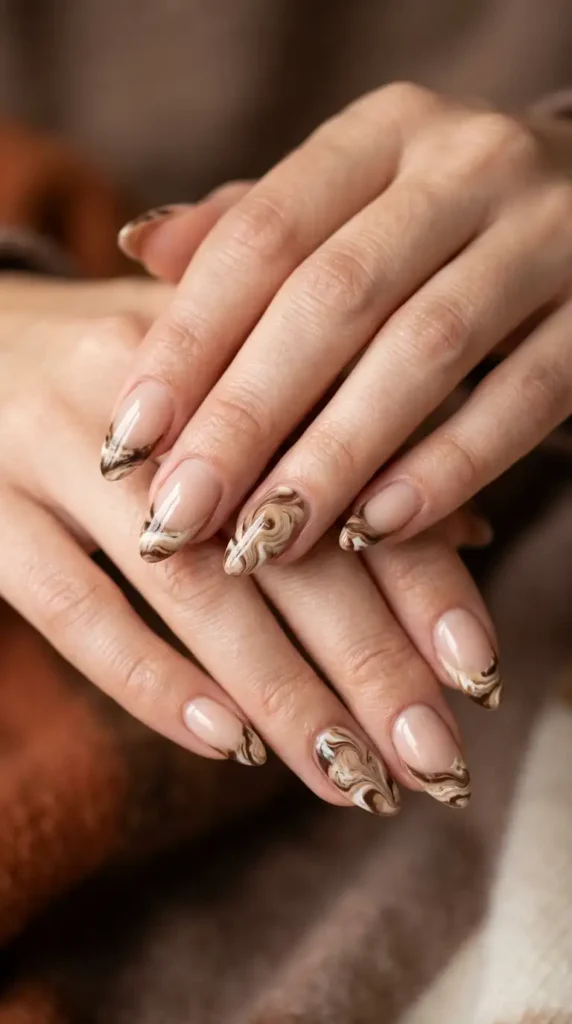Latte Marble French Nails