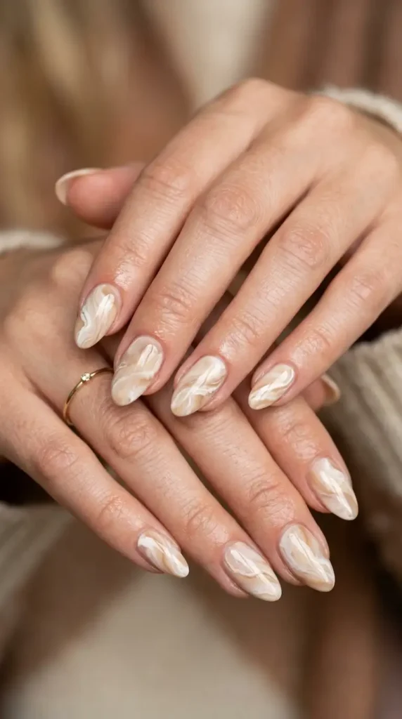 Latte Marble Nail Design