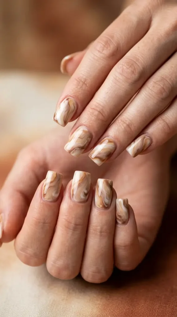 Latte Marble Square Nails
