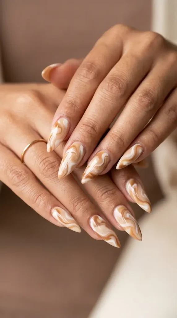 Latte Swirl Stiletto Nails