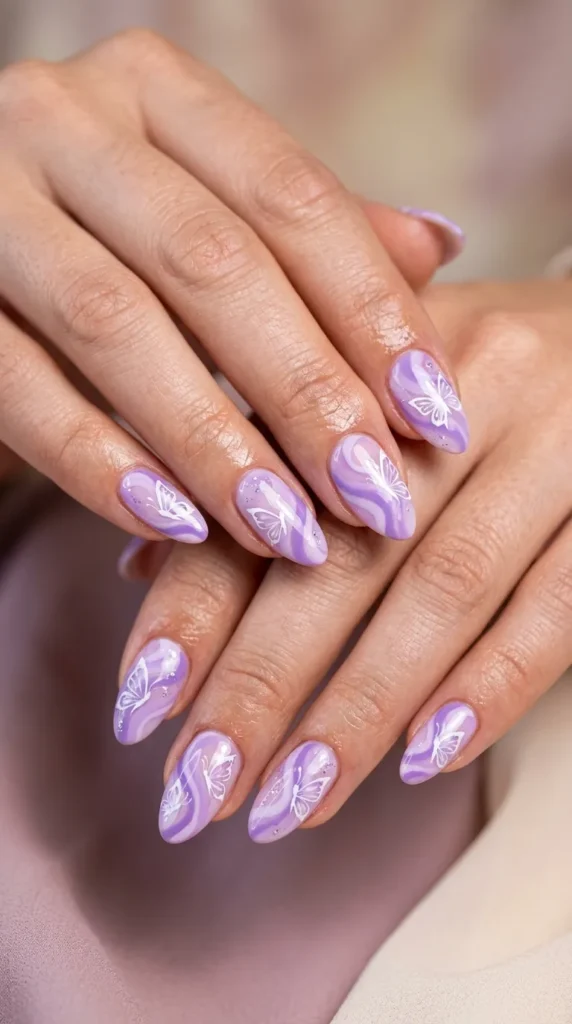 Lavender Butterfly Swirl Nails