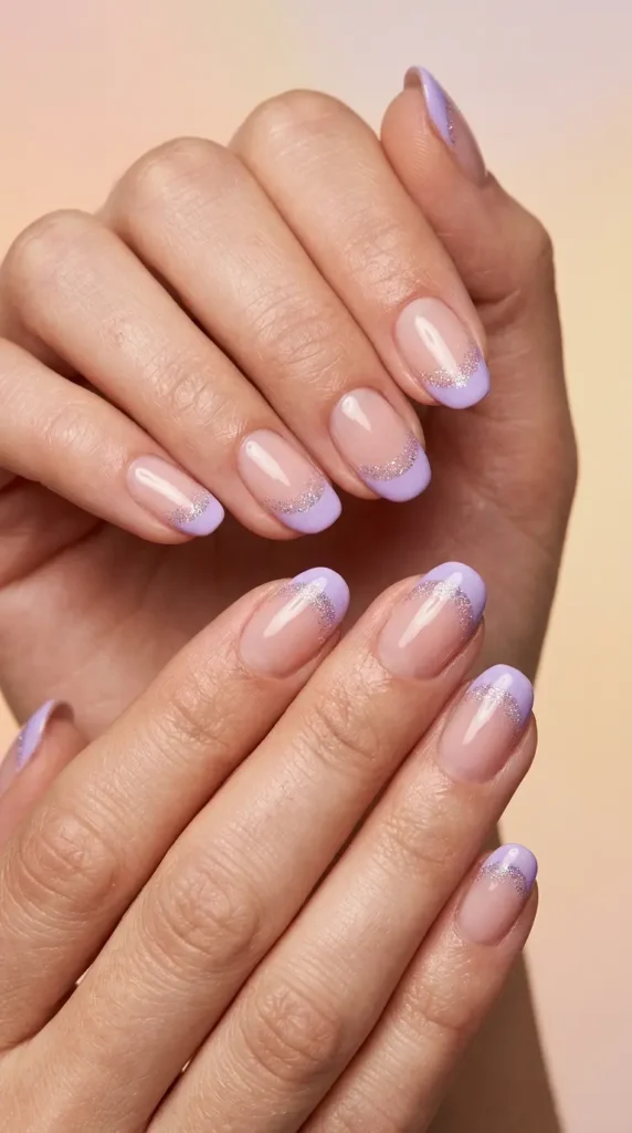 Lavender French Nails with Glitter